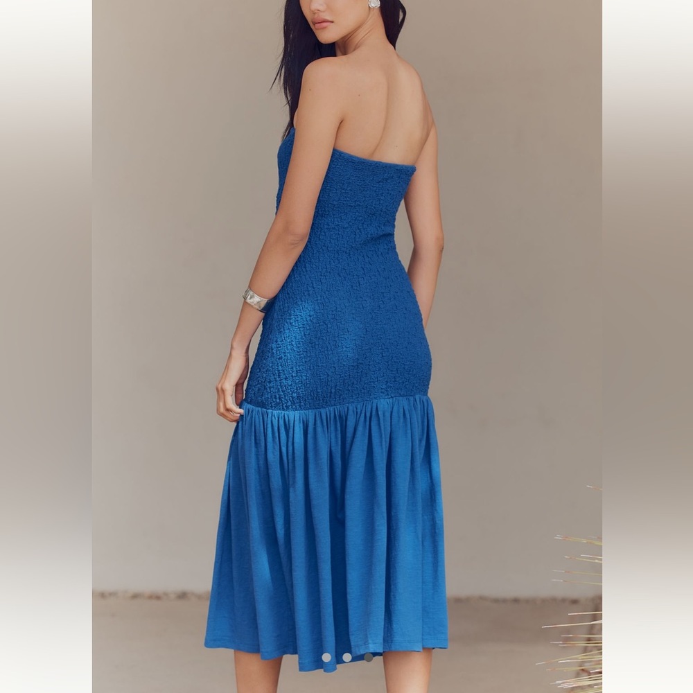 Anthropologie Strapless Midi Dress Celandine Popcorn New XS Cobalt Blue